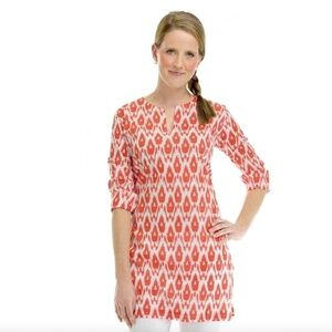 Gretchen Scott Designs V-neck Orange White Tunic/ Blouse / Top / Cover Up